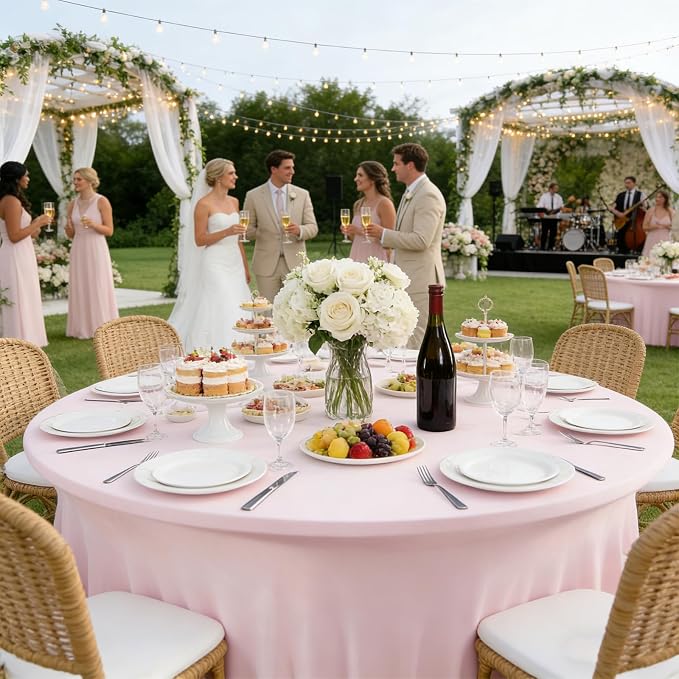 10 Pack Pink Spandex Round Tablecloths for 60inch Tables, 120 Inch Stretchy 5ft Round Fitted Tablecloth Wrinkle Free Washable Table Cloths Table Covers with Skirt for Wedding Party Birthday Banquet
