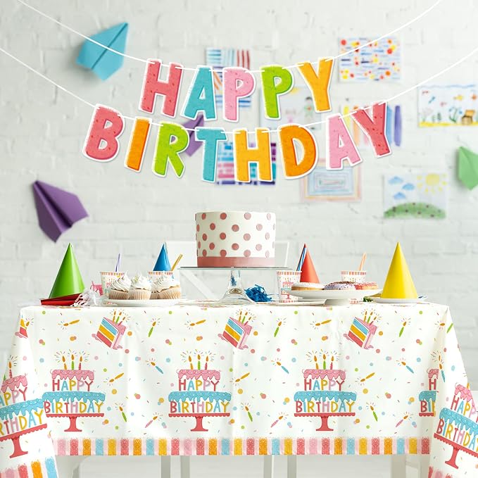 Happy Birthday Party Supplies Set for 25 -Kit with Cake Design Includes Plates, Napkins, Cups, Tablecloth & Banner - for Boys & Girls Birthday Party Decorations