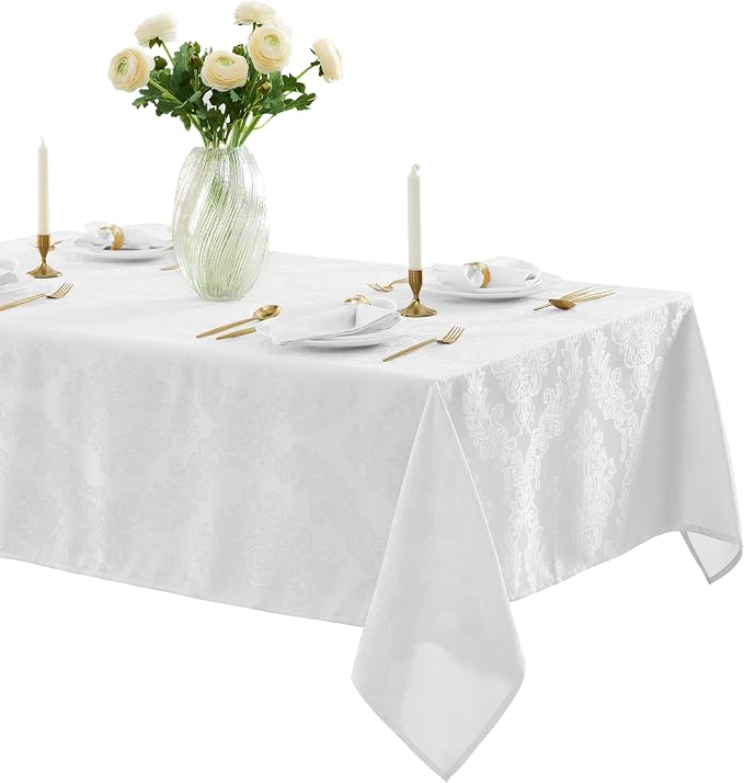 Newbridge Barcelona Luxury Damask Fabric Napkins, Set of 4 Square Napkins, White, 100% Polyester, No Iron, Soil Resistant Dining Room, Party and Banquet Napkins