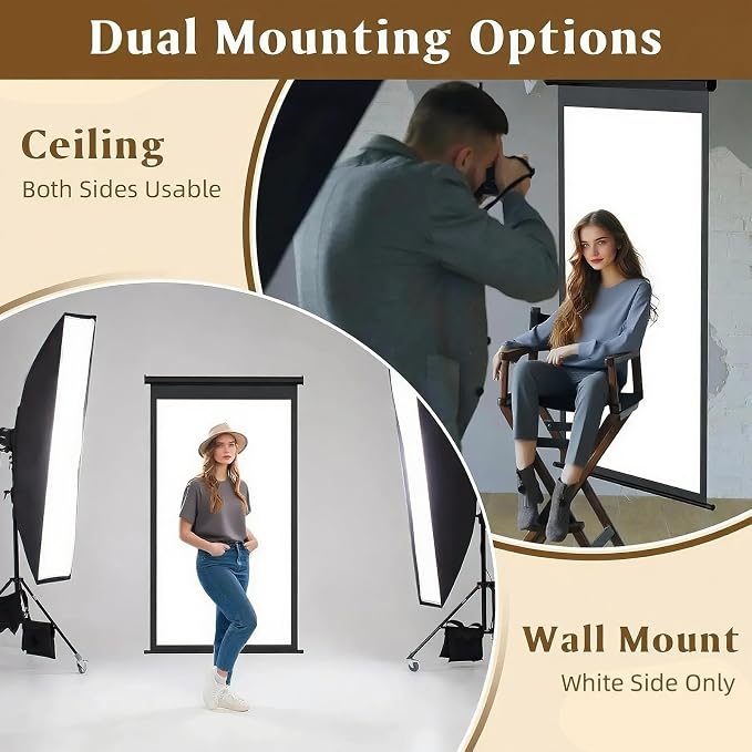 Retractable White Photography Backdrop 36"x59", Portable Roll-Up, Pull-Down Background, Auto-Lock Backdrop Screen for Passport Photo, Product Photography, Headshots, Video Studio