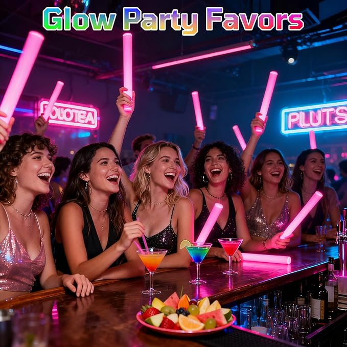Foam Glow Sticks Bulk, 40 Pack Pink Light Up Foam Sticks 3 Modes Flashing, Glow Party Supplies for Valentine's Day, Mardi Gras, Wedding,Raves, Carnival, Concert, Bar