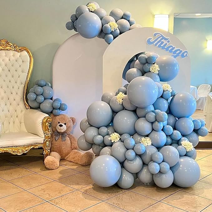 Jobkoo Blue Balloons 113Pcs, Dusty Balloon Arch Garland Kit Different Sizes, 5 10 12 18inch Matte Retro Slate Fog Latex Helium for Boho Birthday Wedding Baby Shower Party Decorations QQ-113