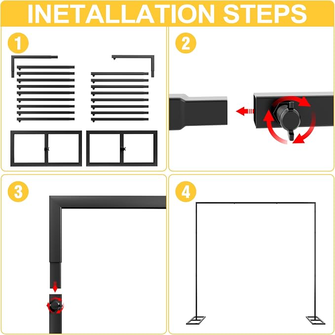 Putros Heavy Duty Backdrop Stand 8ft x 8ft Black Pipe and Drape Backdrop Stand Kit Adjustable Metal Backdrop Sand for Wedding Photobooth Exhibition Decoration