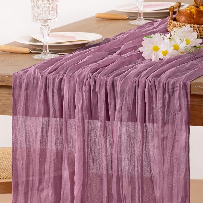 MLMC Purple Table Runner 10ft Sheer Gauze Cheesecloth Table Runner 35x120 Inches Sheer Cheese Cloth Centerpiece for Quinceanera Bridal Baby Shower Boho Wedding Home Decor
