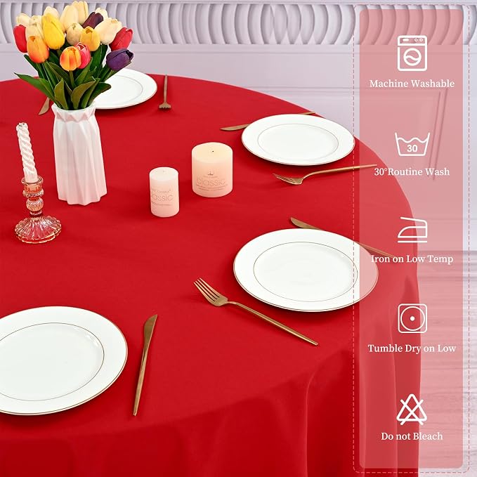 YMHPRIDE 6 Pack Round Tablecloth Red Table Cloth, 120 Inch Polyester Round Table Cloth,Red TableCloths Round Washable Fabric Table Covers for Wedding,Party,Dining,Banquet