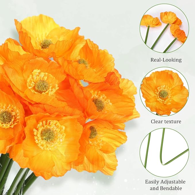 12 Pack 5 ft Artificial Poppy Flowers Hanging Garland Decorations Orange Poppy from Ceiling Dangling Faux Floral Vine Strings with Hook for Wall Ceiling Wedding Home Decor
