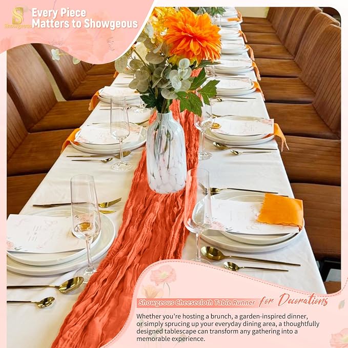 18 Pack Orange Cheesecloth Table Runner 17 x 108 inch Boho Gauze Table Runner Rustic Sheer Cheese Cloth Table Decorations for Wedding Party Baby Bridal Shower Birthday Holiday Home