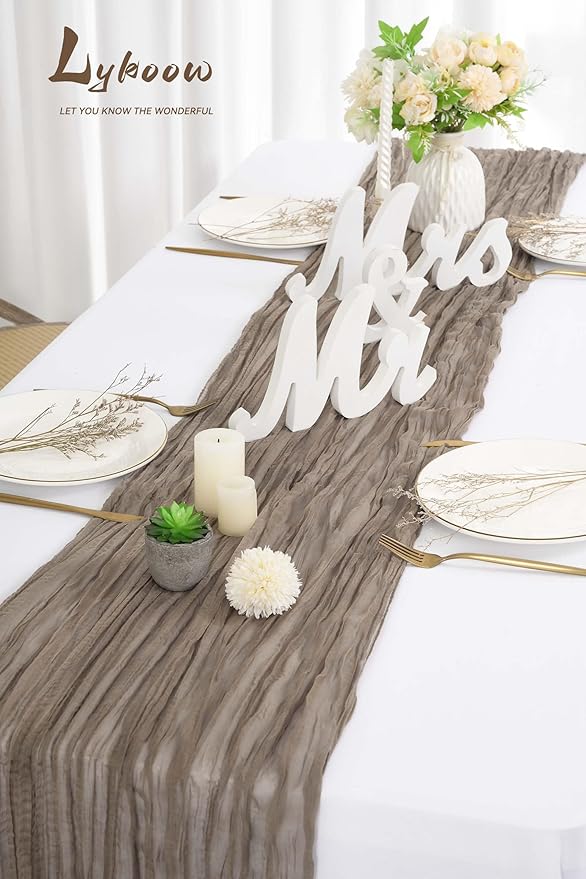 10 Packs Cheesecloth Table Runner Coffee, 10Ft x 35" Rustic Gauze Boho Wedding Table Runner Decoration, Wedding Table Decor Table Cloth for Wedding Party Bridal Shower Table