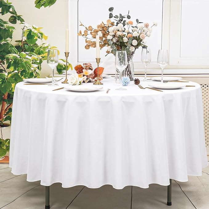 12 Pack White Tablecloth 90 Inch Round Table Cover | Wrinkle Resistant, Machine Washable Reusable, Wedding, Banquet, Restaurant, Party, Baby Shower,Indoor Outdoor Events