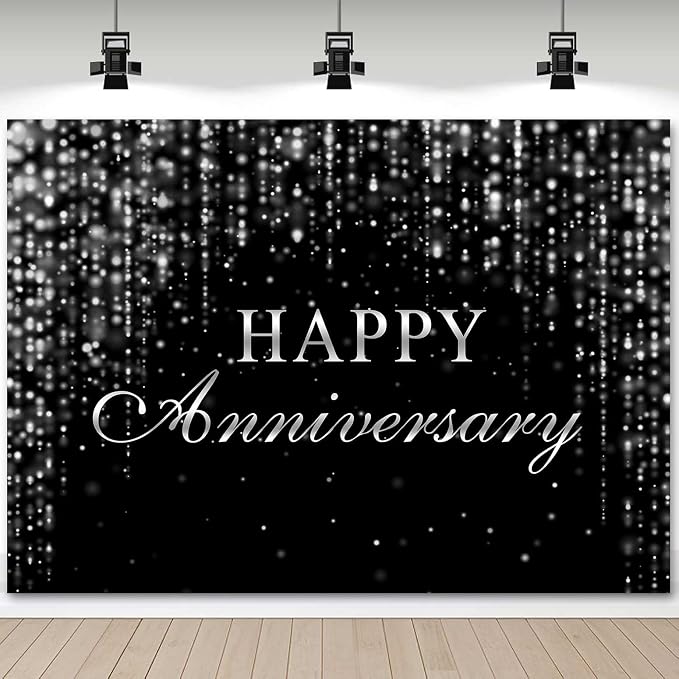 Sensfun Happy Anniversary Backdrop Black Silver Glitter Marriage Wedding Party Decorations Banner Shining Flowing Curtain We Still Do Anniversary Sign Photography Background Photo Booth Props 10x6.5ft