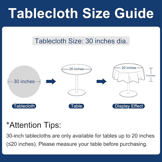 Hiasan Round Table Cloth 30 Inch Linen - Wrinkle and Stain Resistant Washable Polyester Fabric Table Cloth for Dining Room Kitchen Party, Light Grey