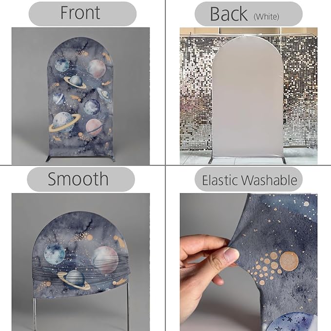 First Trip Around The Sun Arch Cover Backdrop Outer Space Astronaut 1st Birthday Party Background Boy Kids Galaxy Planet Rocket,Spandex Curved Top (Stand is not Included) (G4340,3.3x6.5ft (W*H))