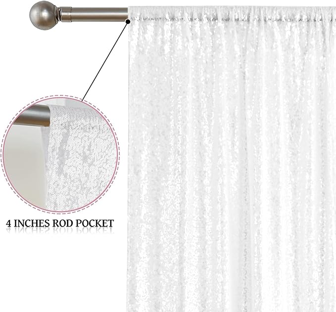 Sugargirl White Sequin Backdrop Curtain 2 Panels 2FTx8FT Glitter White Background Drapes Sparkle Photography Backdrop for Party Wedding Birthday Wall Decoration