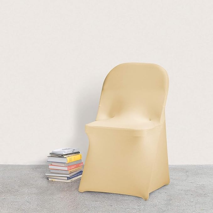 Peomeise Stretch Spandex Folding Chair Cover for Wedding Party Dining Banquet Event (Champagne,25pcs)