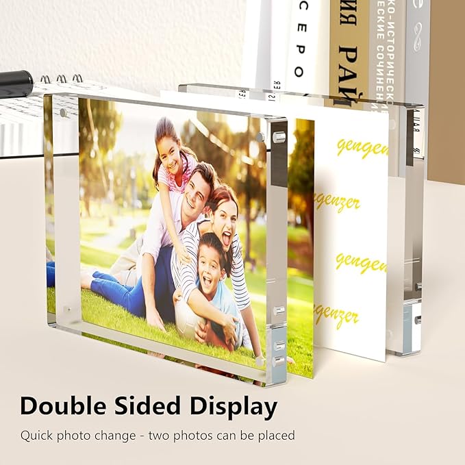 Mini Picture Frame 5x7 inch Clear Acrylic Magnetic Photo Business Card Frame 20mm Thick Double Sided Wallet Size Desktop Display Frames for Office Home Decor Photos Cards (5"x 7", 1pcs)