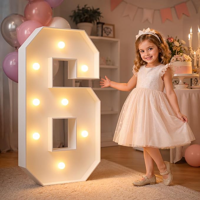 imprsv 3FT Marquee Numbers, Light Up Numbers for 16th 60th Birthday Decorations Anniversary Party Decor, Number 6 Light Up Number, Pre-Cut Foam Board Kit