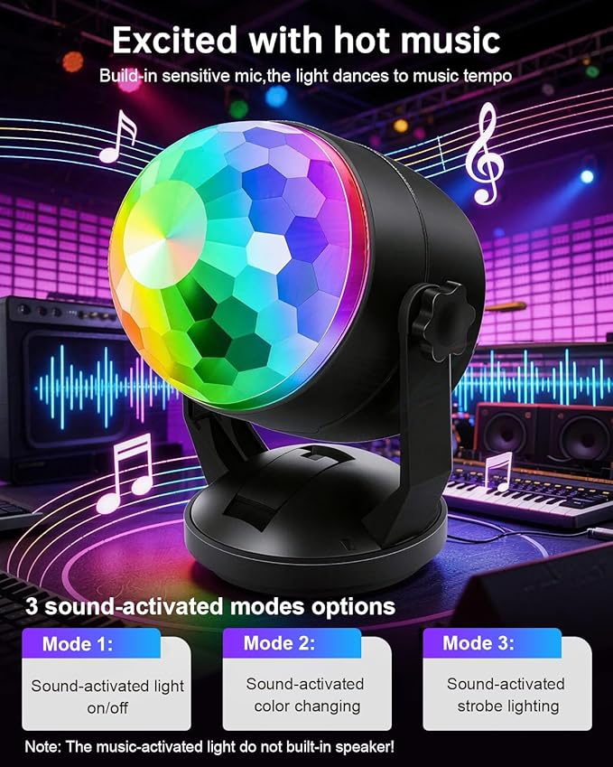 Luditek 4-Pack Disco Ball Light, Sound Activated DJ Strobe Light w/Remote, Battery Powered USB, Portable Party Supplies for Indoor Large Home Room Dance Karaoke Christmas Decorations