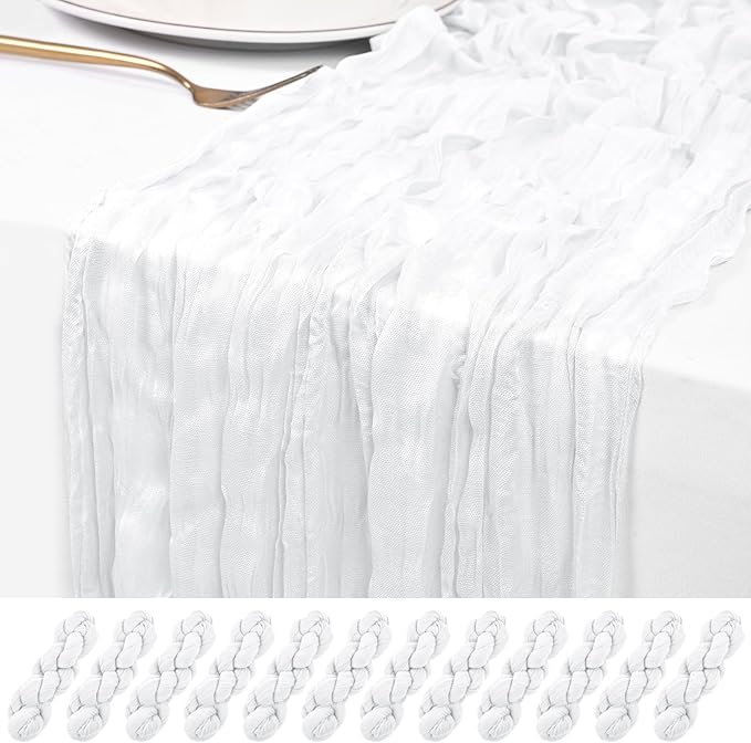 12 Pack White Cheesecloth Table Runner 120 inch Fall Thanksgiving Boho Rustic Gauze Farmhouse 10FT Cheese Cloth Runner for Baby Shower Wedding Party Holiday Home Decor
