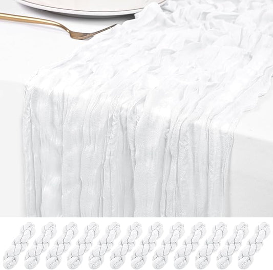 12 Pack White Cheesecloth Table Runner 120 inch Fall Thanksgiving Boho Rustic Gauze Farmhouse 10FT Cheese Cloth Runner for Baby Shower Wedding Party Holiday Home Decor