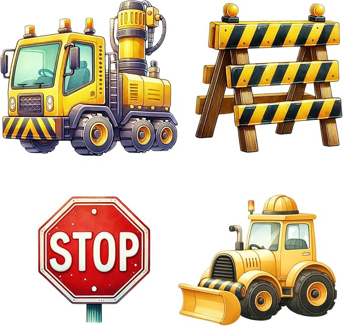 Honoson 4 Pcs Large 20" x 30" Construction Cardboard Cutouts, Construction Truck Themed Birthday Party Decoration Backdrop Yard Signs Warning Sign for Party Supplies Lawn Garden Classroom Decor