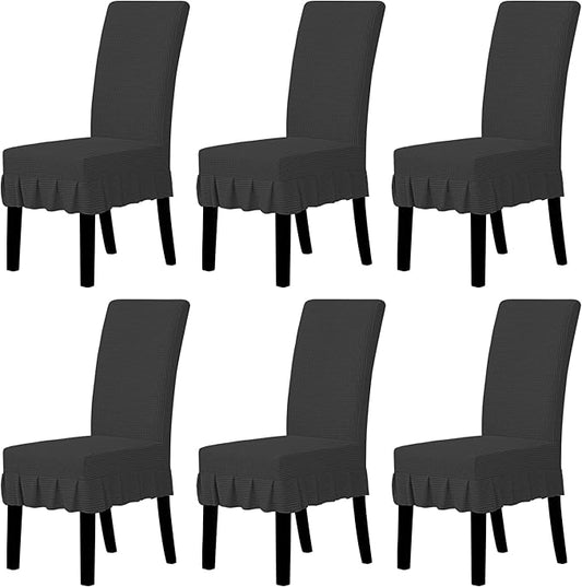 Easy-Going Dining Chair Covers Stretch Parsons Chair Slipcover with Skirt Chair Covers for Dining Room Restaurant Banquet (6 PCS, Dark Gray)