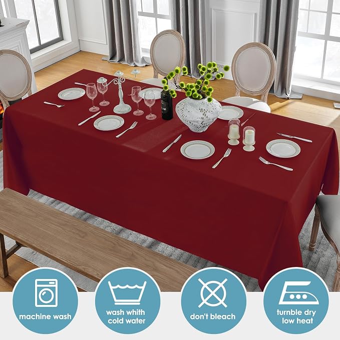 VidaFete Tablecloth 6 Pack 90 * 132inch Rectangle Table Cloth Polyester, Stain Wrinkle Resistant Polyester Dining Table Cover for Kitchen Dinning Party Wedding Rectangular Buffet Decoration(Red)