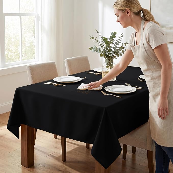 Fitable 6 Pack Black Rectangle Table Clothes - 70 x 108 Inch - Wrinkle and Stain Resistant Fabric Tablecloths, Washable Polyester Table Covers for Wedding, Party, Banquet, Formal Events