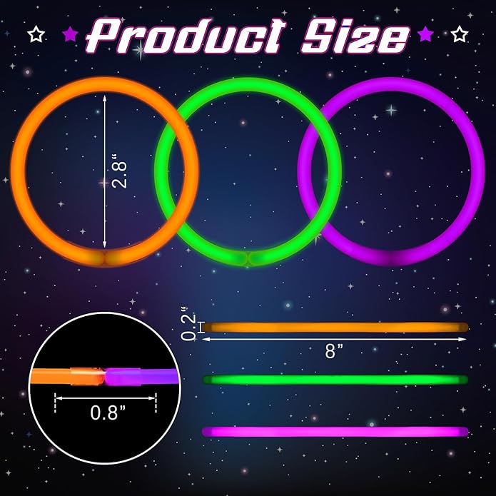 240 Glow Sticks Bulk Party Favor Pack - Halloween Glow in the Dark 8" Necklaces and Bracelets With Connector - Neon for Adult Christmas Birthday Party