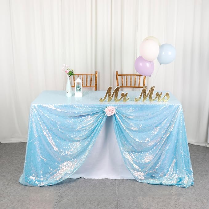 ShiDianYi Aqua Tablecloth Rectangle 50X72 Inch Sequin Fabric Tablecloth Iridescent Aqua Sequin Tablecloth Overlay Glitter Table Cloth Blue Table Cover Aqua Blue Mermaid Fabric for Birthday Party