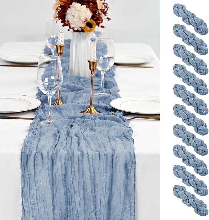 10 Pack Dusty Blue Table Runner 10Ft Cheesecloth Table Runner Boho Gauze Cheese Cloth Table Runners Romantic Long Sheer Fabric Table Runners for Wedding Party Bridal Shower