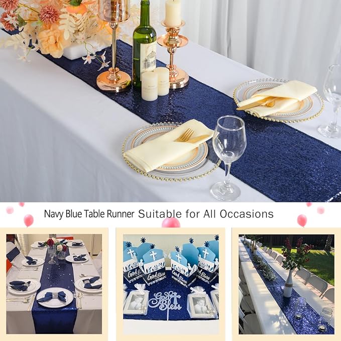 ShinyBeauty Navy Blue Table Runner 108 Inches Long, Sequin Table Runners 20 Packs of 12"X108" Blue Runners for Tables,Glitter Table Runner for Outdoor Party,Dining Decor