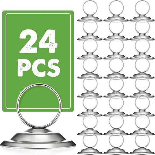 MotiMind 24 Pcs Table Number Holders-Metal Place Card Holders Table Number Stands Tabletop Sign Stands for Photos, Menu, Memo, Notes, Wedding, Restaurant, Banquet, Birthday(Matte Silver)