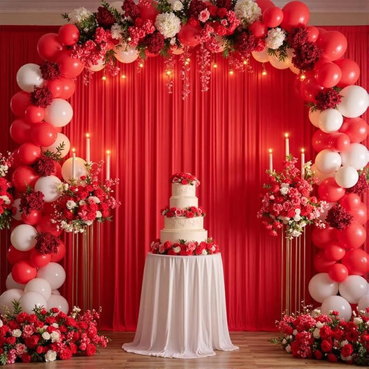 10x8ft Red Backdrop Curtains for Parties, 2 Panels 5x8ft Wrinkle-Free Polyester Background Curtains for Wedding, Birthday, Baby Shower,Graduation, Decorations