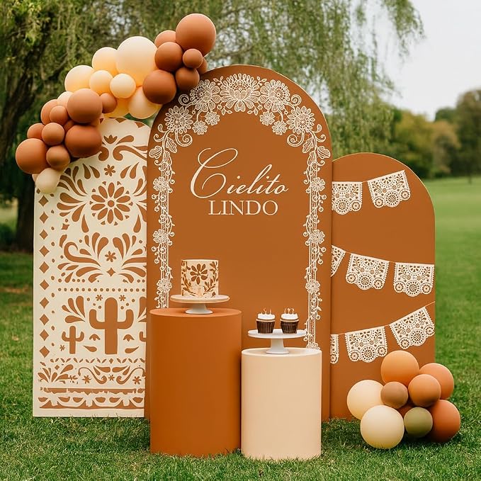 Set of 3 Arch Backdrop Cover Cielito Lindo Baby Shower Spandex Arch Fabric Cover for Mexican Bridal Wedding Birthday Party Decoration (4FT 5FT 6FT,Clay Brown)