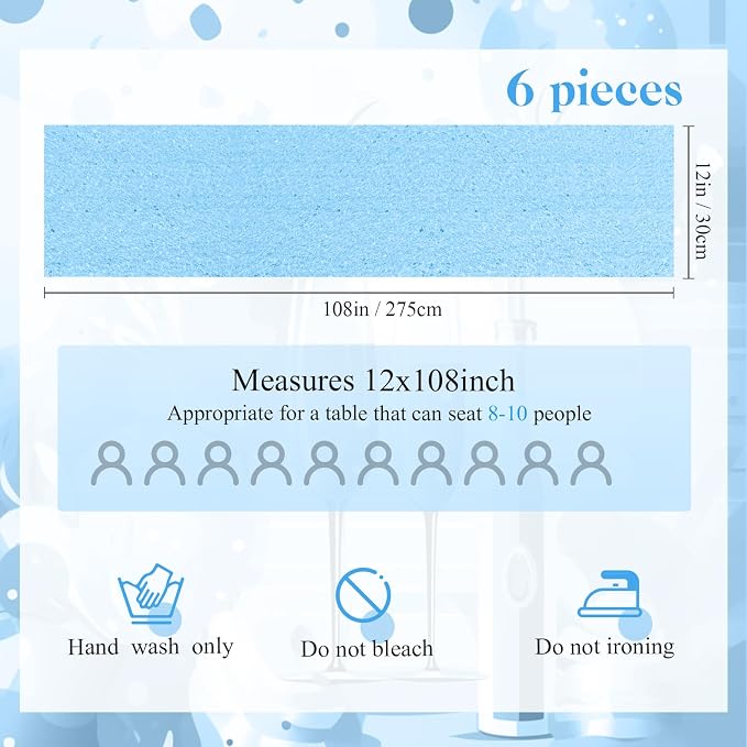 Newwiee 54 Pcs Sky Blue Sequin Chair Sashes and Table Runners, 48 Sequin Chair Bows, 6 Glitter Table Runners for Birthday Party Wedding Banquet Holiday Decorations
