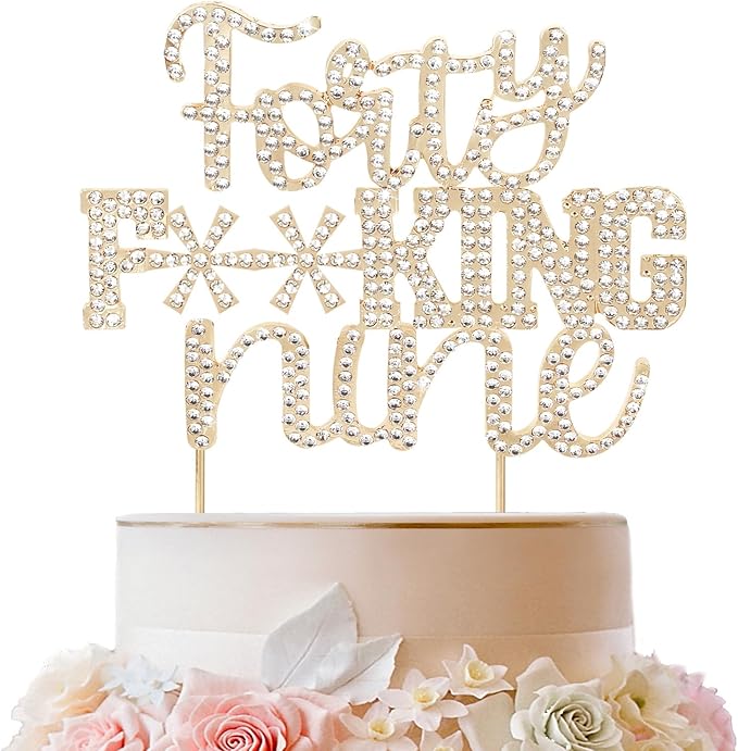 LINGTEER Happy 49th Birthday Funny Gold Rhinestone Cake Topper - Cheers to 49 Years Old,Happy 49th Birthday Cake Centerpieces Topper Decorations Gift Sign.
