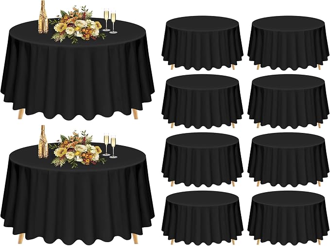 Pesonlook 10 Pack 90 Inch Black Round Table Cloths, Premium Polyester Round Tablecloth Stain and Wrinkle Resistant Washable TableCover for Wedding, Party, Dining,Banquet,Buffet Table