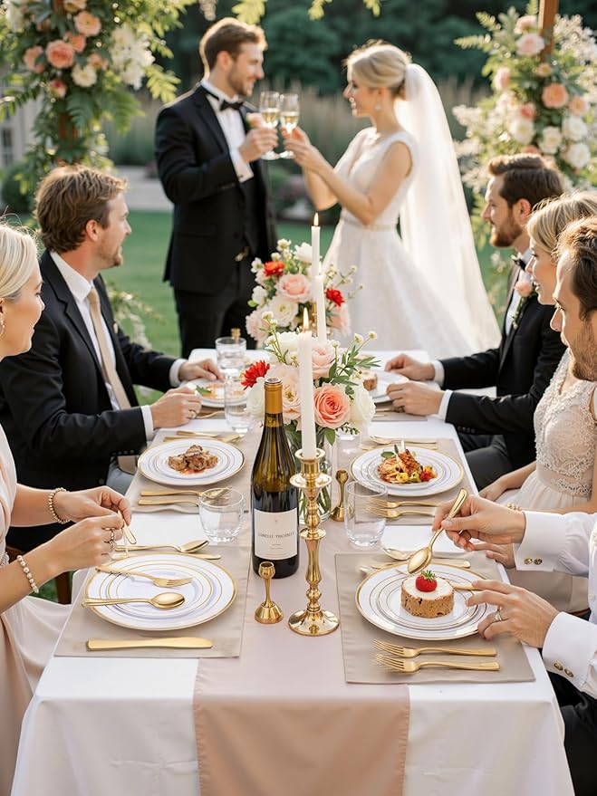 WDF 120 pieces Gold Disposable Plastic Plates - White and Gold Plates Include 10.25" Dinner Plate & 7.5" Salad Plate for Mother's Day Party Baby Shower Wedding Spring