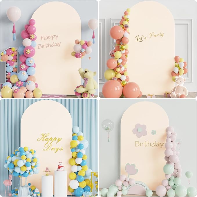 Putros Arch Backdrop Stand and Cover Set, 7.2ft, Gold Arch Stand with Beige Cover, Metal Arched Background Frame for Wedding, Birthday Party, Baby Shower, Photography Decoration