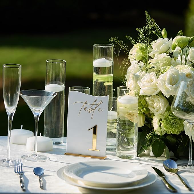 Gold Mirrored Acrylic Wedding Table Numbers 1-20 Set, Self-Standing Modern Arched Signs for Reception Seating, Anniversary & Bridal Shower, Elegant Wedding Decor (5x7 Inches)