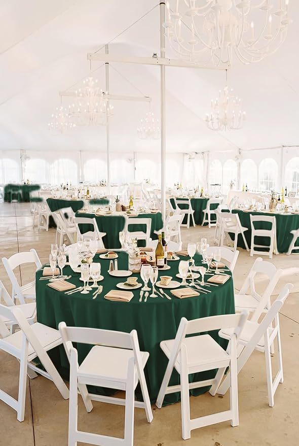 8 Pack Polyester Round Tablecloth 120 Inch Hunter Green Circular Tables Cloth, Stain and Wrinkle Resistant Washable Round Table Cover for Wedding Party Kitchen Dining Table Buffet Parties Camping