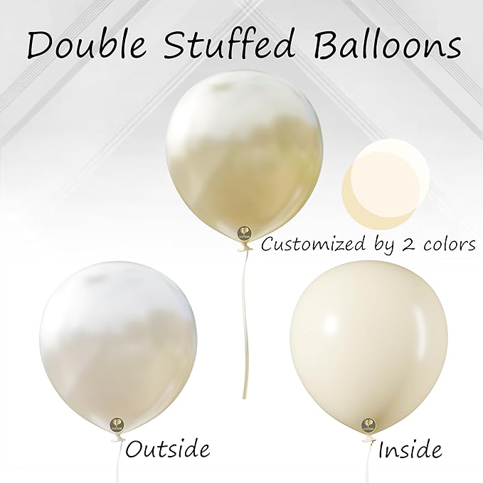 AFTERLOON® Biodegradable Balloons 116pcs Pearl White Ivory Double Stuffed Balloon Different Size 5/10/12/18 Inch Garland Arch kit for Wedding Bride to be Engagement Bridal Shower Birthday Baby Party