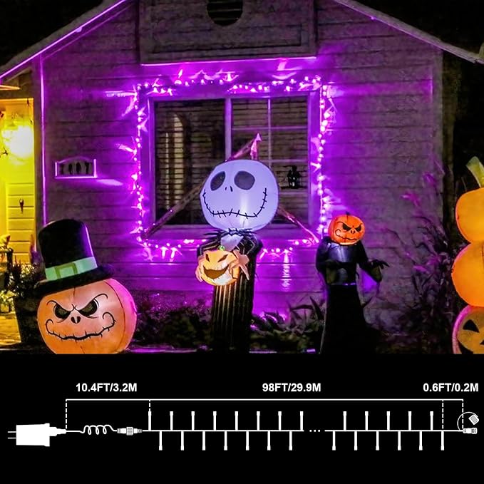 LAMPHOME 99ft 300LED Light Purple String Lights, Clear Wire 16 Modes LED Halloween Lights, Waterproof Indoor Outdoor Purple Christmas Lights Plug in, Halloween Bedroom Garden Party Decor
