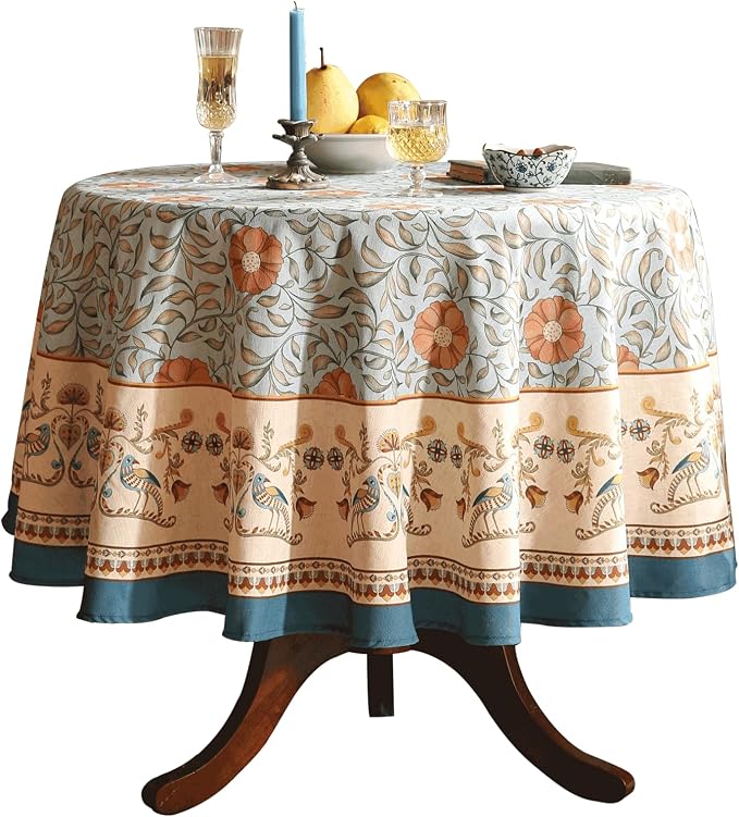 patdrea Vintage French Linen Tablecloth,Round,Diameter 67"-Wensel | Italian Provencal Table Cloth for Round Table,Colorful Floral Patterned,Dining Room Tea Party Thanksgiving Decor