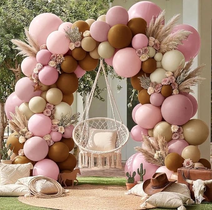 Pink Brown Balloon Arch Kit Double Stuffed Dusty Rose Pink Tan Sand White Mauve Balloon Garland for Birthday Cowgirl Baby Shower Bridal Wedding Western Boho Neutral Bear Party Decoration