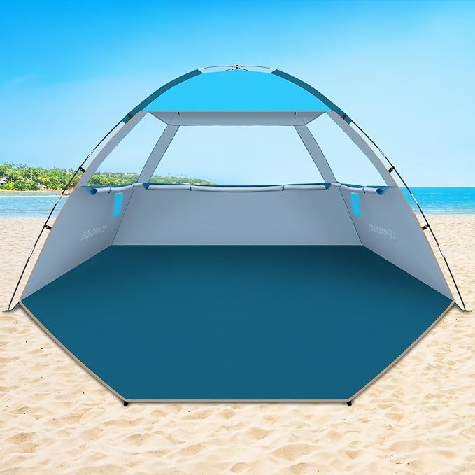 COMMOUDS Beach Tent Sun Shelter for 3/4/6/8 Person, UPF 50+ UV Protection Beach Shade Canopy Tent, Lightweight, Easy Set Up and Carry