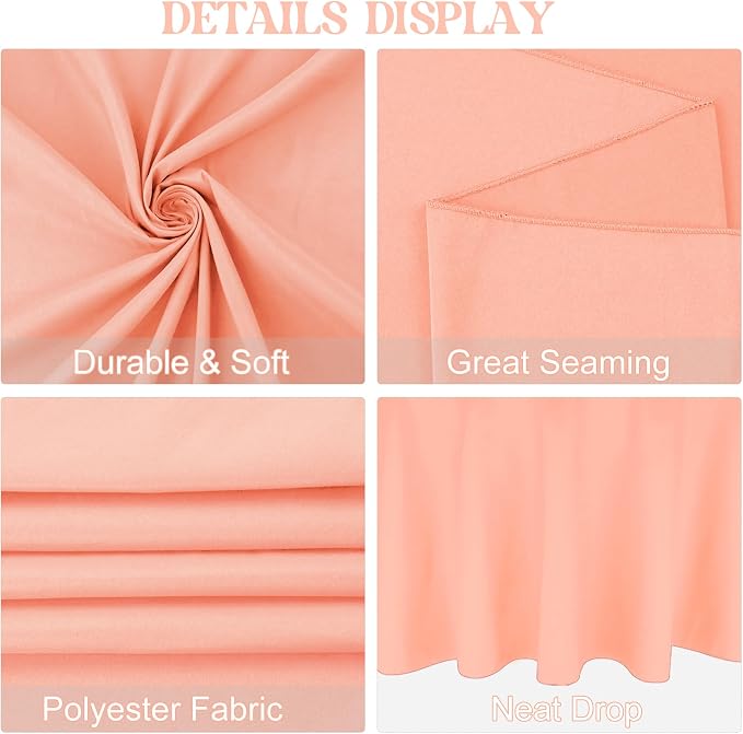 4 Pack 90 Inch Round Tablecloth Polyester Washable Table Covers for Wedding Dining Table Buffet Parties Banquet Decor（Peach Coral）