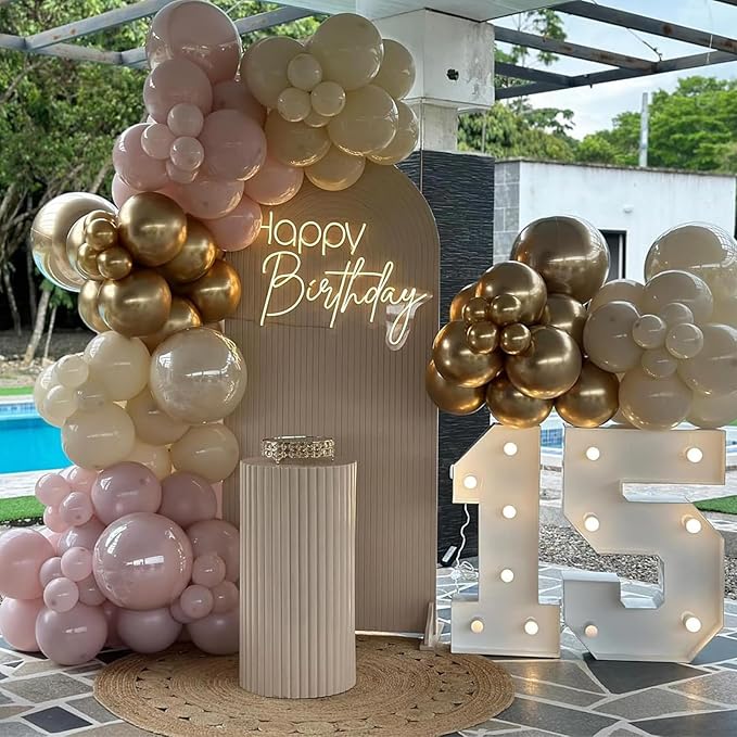 Pink Balloons, 113Pcs Different Sizes Boho Blush Pink Balloon Arch Garland Kit 18/12/10/5 Inch, Dusty Retro Vintage Rose Latex Helium Balloon for Birthday Boho Baby Shower Wedding Party Decorations