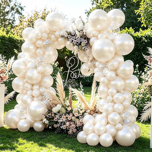 Pearl White Balloons With Stickers, 98PCS Double Stuffed Garland Arch Kit, 18/12/10/5 Inch Different Sizes for Wedding, Bridal, Baby Shower Decorations