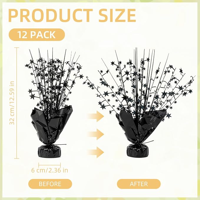 12 Pack Black Metallic Foil Spray Centerpiece Star Table Decoration Burst Table Centerpieces for Birthday New Year Wedding Anniversary Graduation Party Supply (Black)